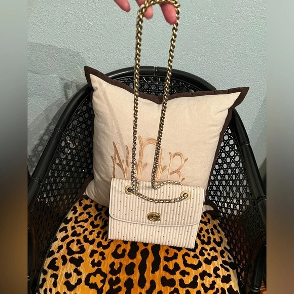 COACH Parker White/Cream Handbag with Quilting & Gold Rivets Shoulder Crossbody - Picture 5 of 16